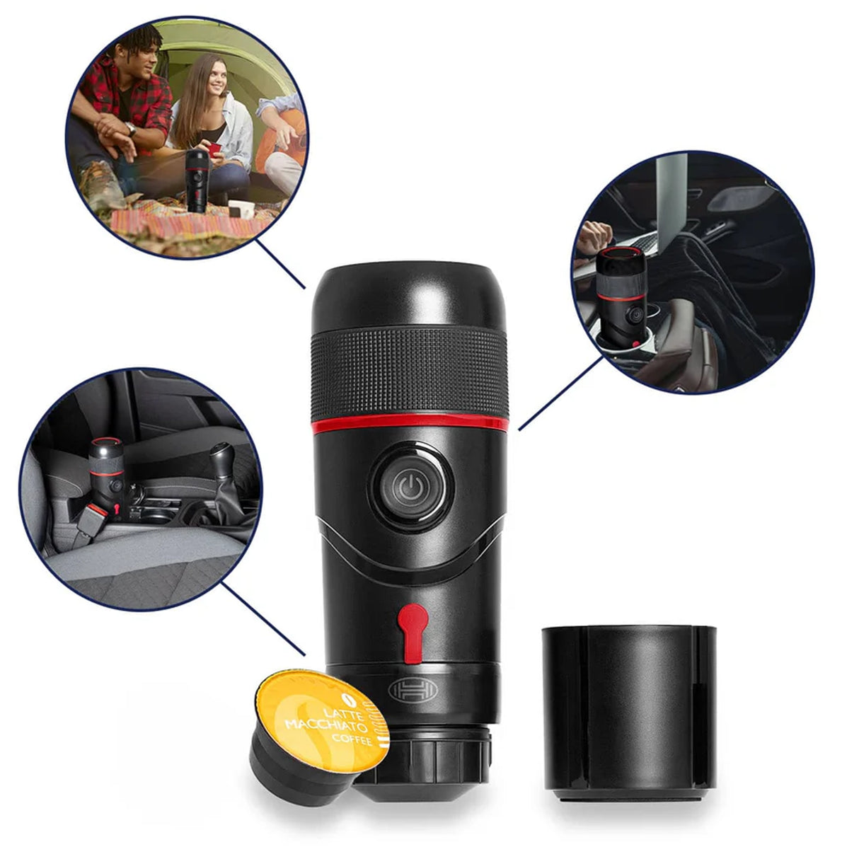 Cafetieră de voiaj pentru capsule și cafea măcinată, 12V